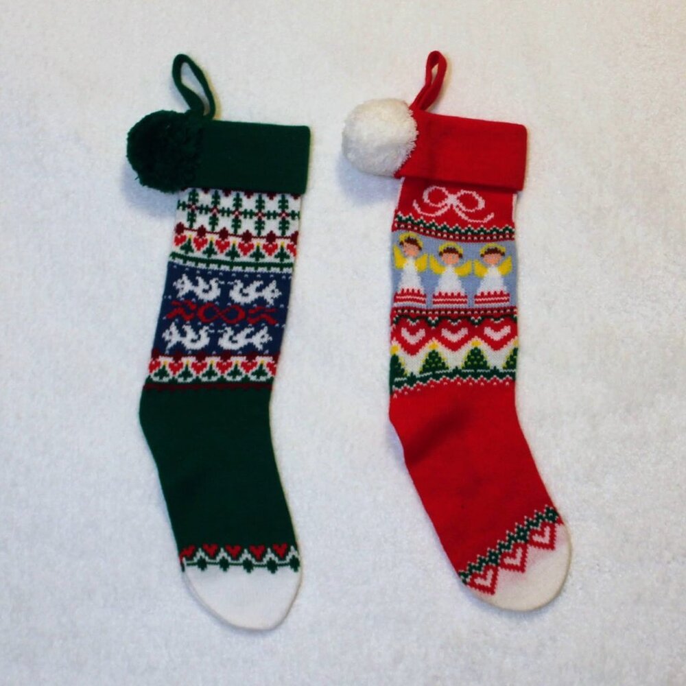 ❤️💚Vintage Set of 2 Knit Hallmark Christmas Stockings 1980s